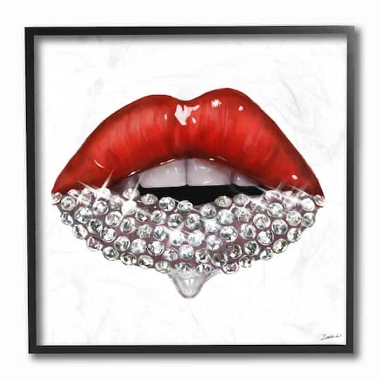 Stupell Industries Red Glam Lips Wall Art in Black Frame